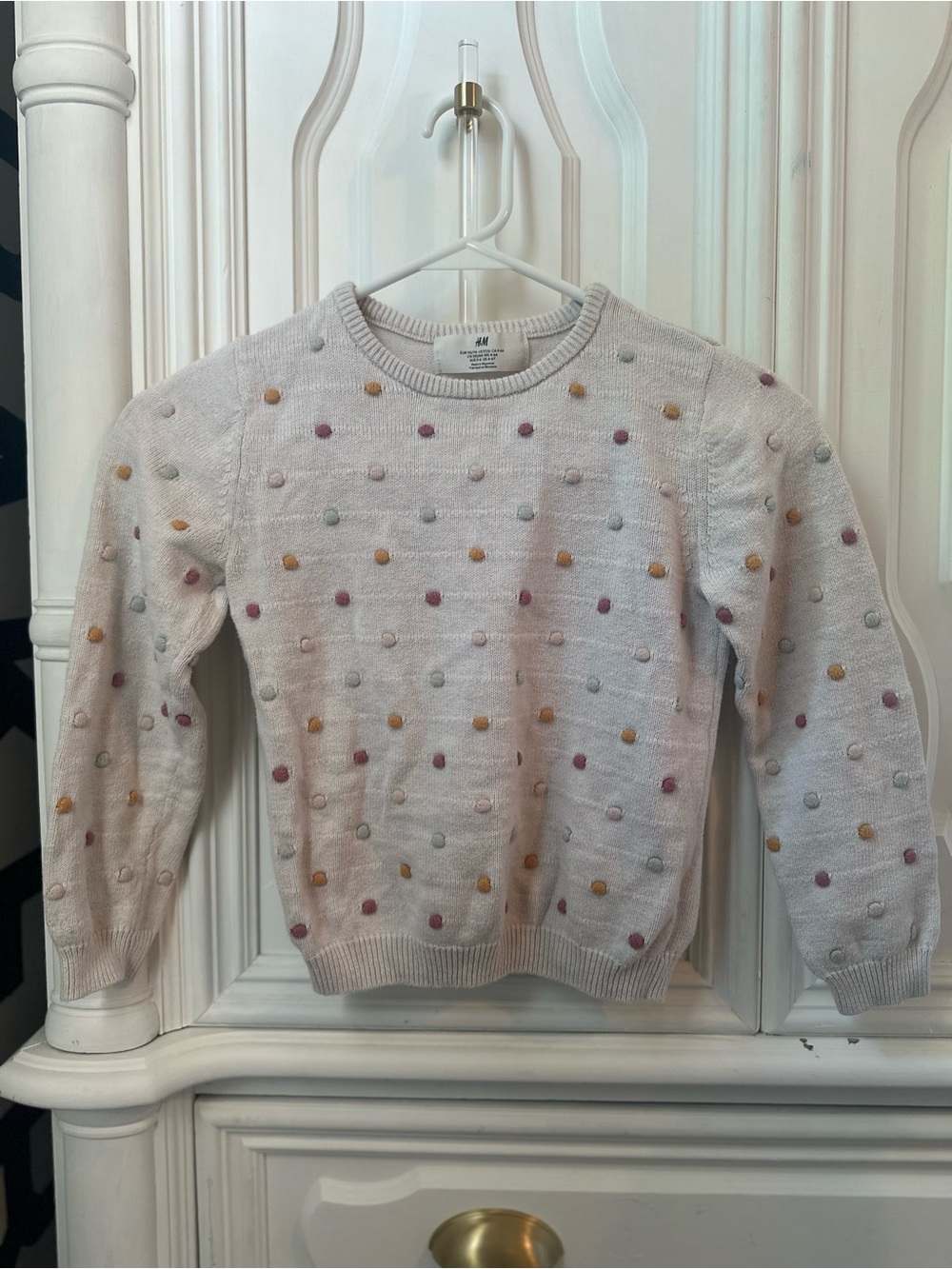 H&M Cream Sweater with Multicolor Pom Dots size 5/6